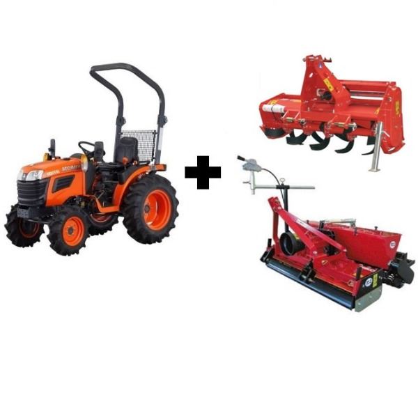 Tractor 16PK met frees en rotoreg met zaaibak